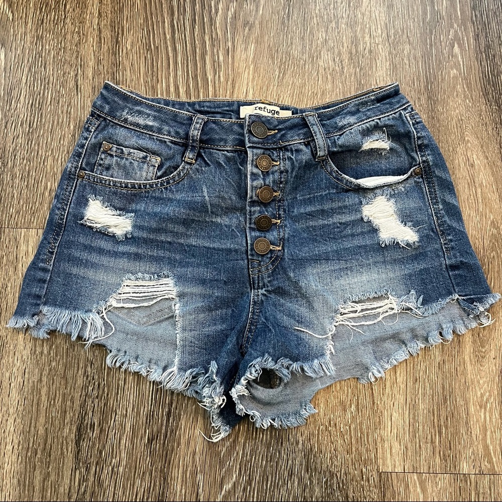 Distressed Cheeky High Waist Jean Shorts